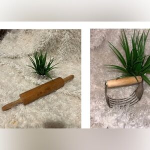 Vintage Wooden Rolling Pin/A&J flour blender HG004 in pantry